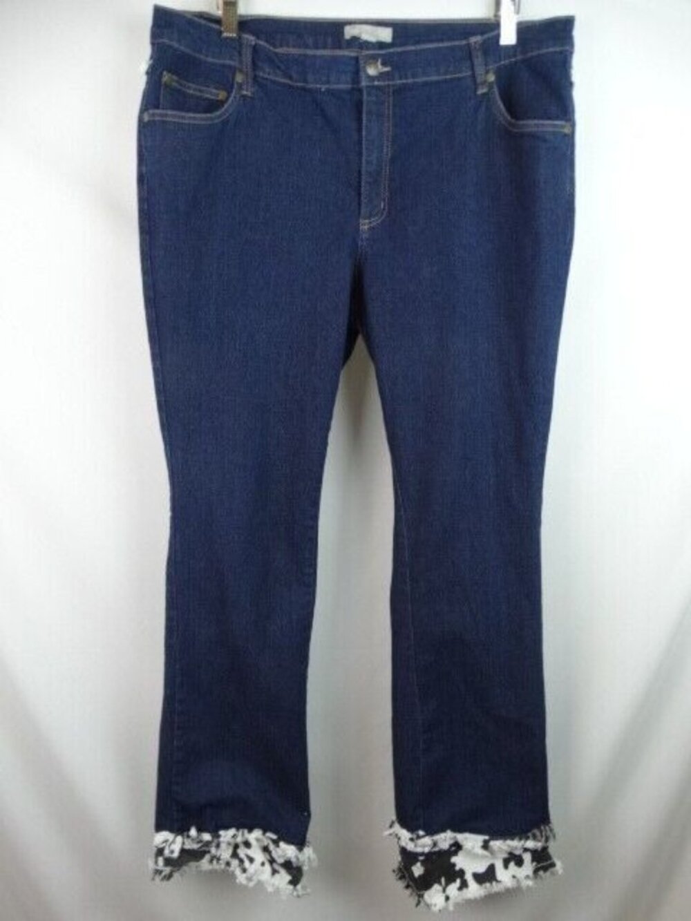 Woman Within Women's Jeans Plus Size 18W Denim Jean Pant w/ Black White Ruffle